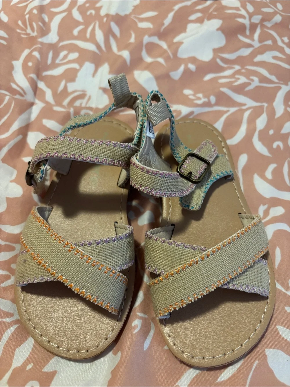 Kids Neutral Canvas Strap Sandals - Beige